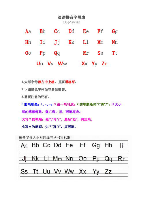 汉语拼音字母表大小写及发音