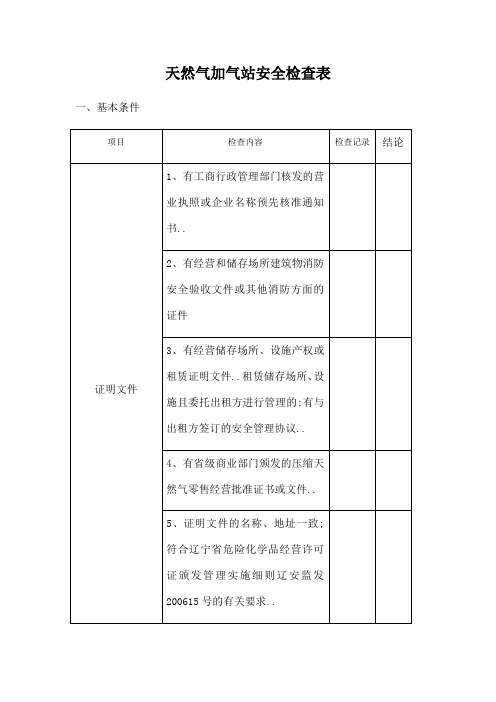 天然气加气站安全检查表