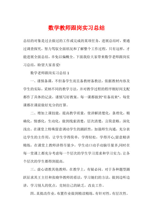 数学教师跟岗实习总结