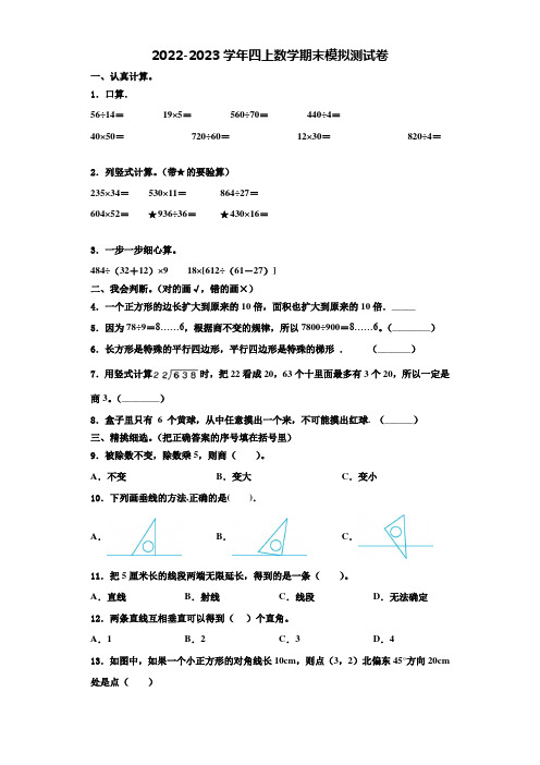 2022-2023学年宜阳县数学四上期末达标检测试题(含解析)