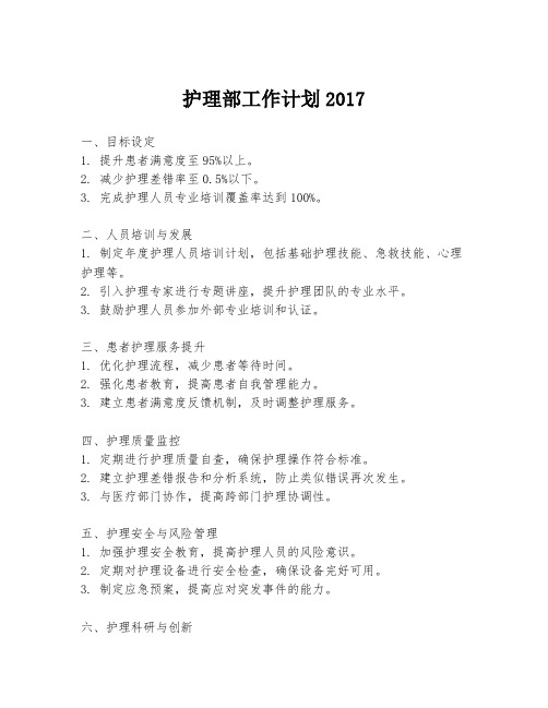 护理部工作计划2017