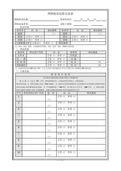 网络机房巡检记录表