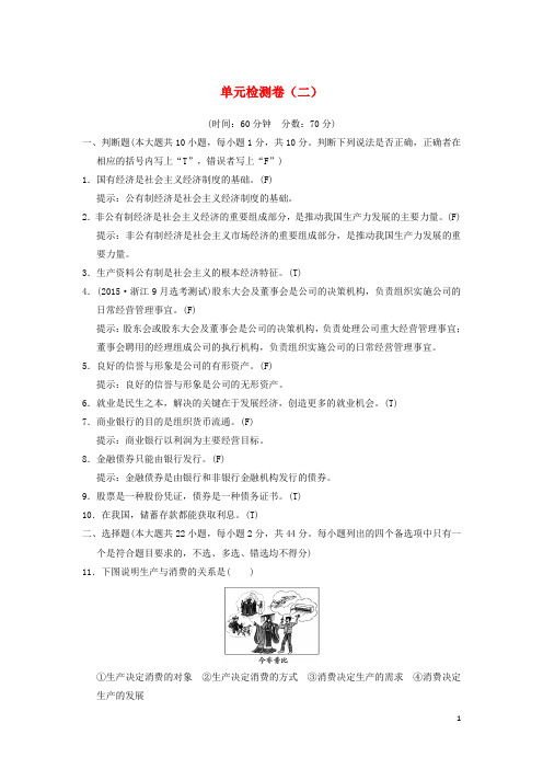 高中政治第二单元生产、劳动与经营单元综合检测卷新人教版必修1