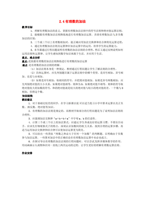 北京课改版七年级数学上册1.4有理数的加法公开课优质教案(3)