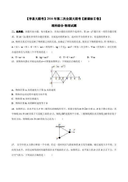 2016年3月2016届高三第二次全国大联考(新课标Ⅱ卷)物理卷(原卷版)