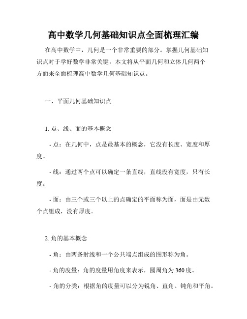 高中数学几何基础知识点全面梳理汇编