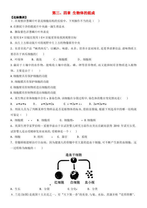 中考生物一轮教材达标 第三、四章 生物体的组成(含解析)(2021-2022学年)