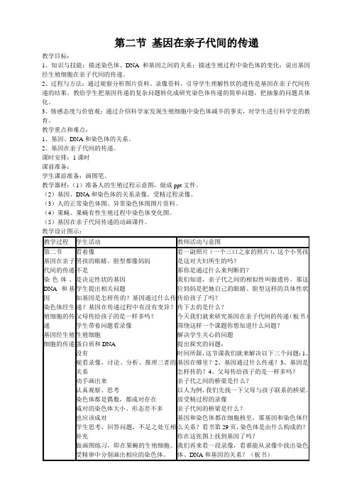 八年级生物(人教)下册精品教案第七单元 第二章 第二节 基因在亲子代间的传递