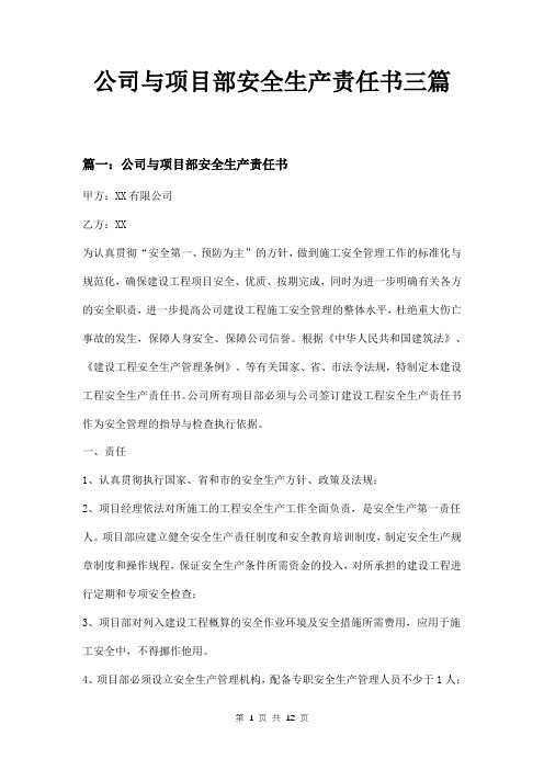 公司与项目部安全生产责任书三篇