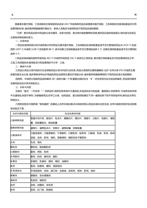 国家基本医疗保险工伤保险和生育保险药品目录说明