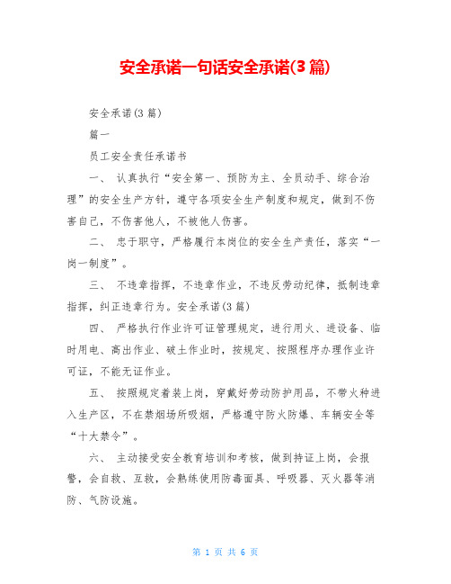 安全承诺一句话安全承诺(3篇)