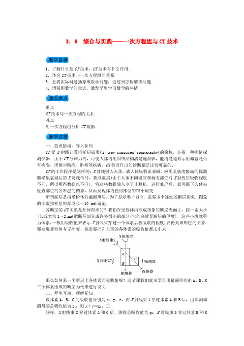 _七年级数学上册3.6综合与实践一次方程组与CT技术教案新版沪科版