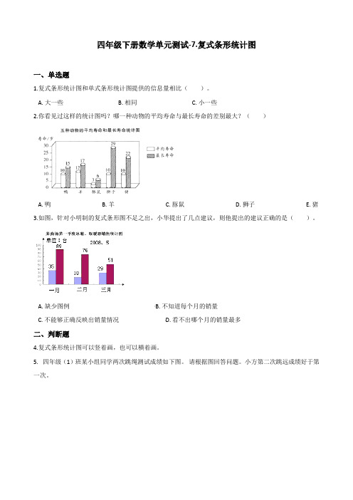 【精品】冀教版四年级下册数学单元测试-7.复式条形统计图(含解析)