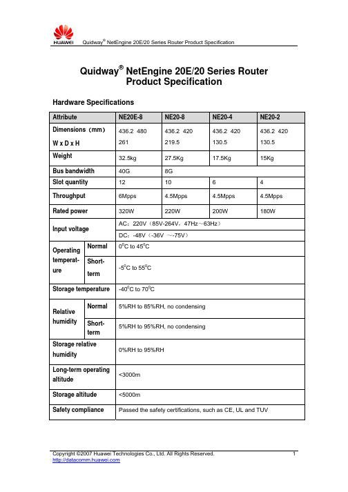 Quidway NetEngine 20E／20 Series Router Product Specification