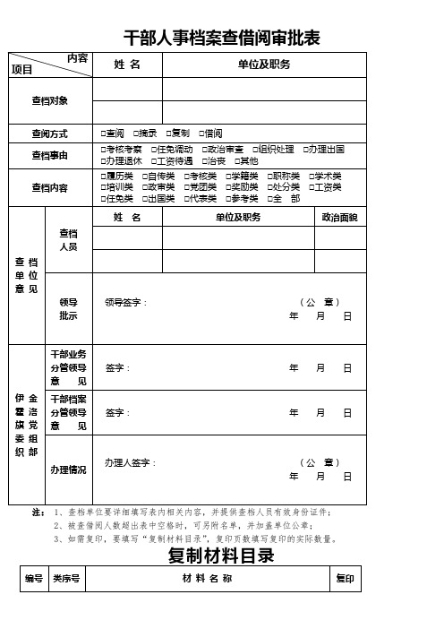 干部人事档案查借阅审批表