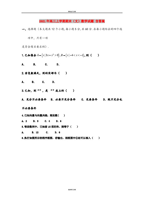 2021年高三上学期期末(文)数学试题 含答案