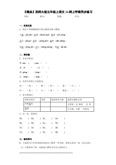 小学五年级上语文24.网上呼救同步练习(含答案解析)