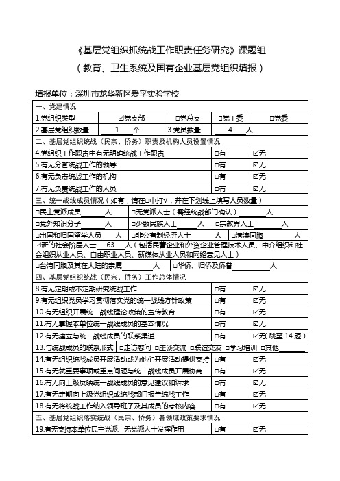 爱孚实验学校基层党组织调查表