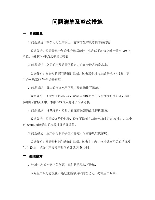 问题清单及整改措施