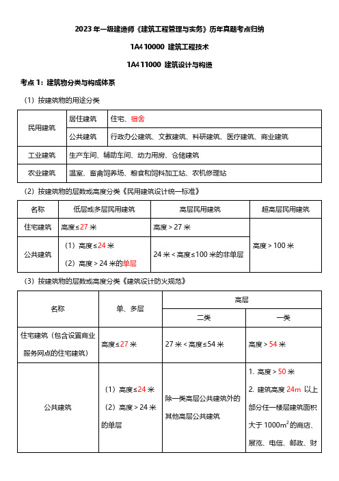 2023年一建一级建造师建筑实务案例分析历年真题考点归纳总结笔记