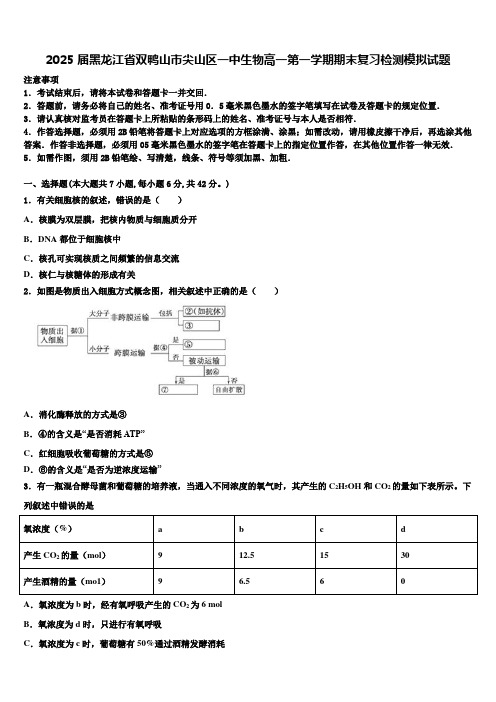 2025届黑龙江省双鸭山市尖山区一中生物高一第一学期期末复习检测模拟试题含解析