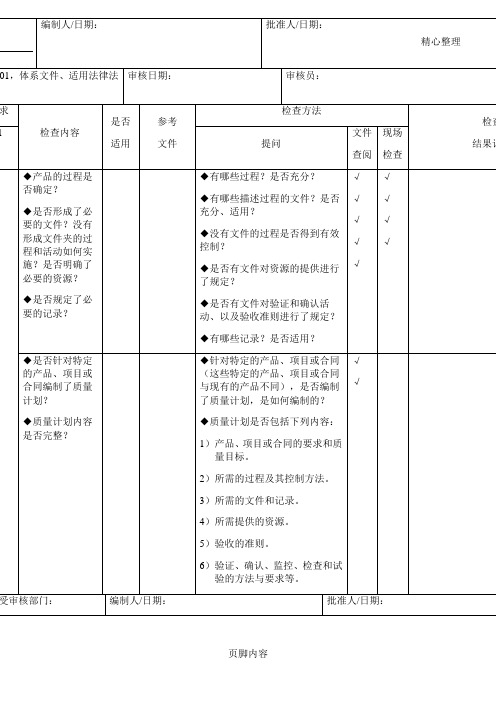 研发部内审检查表