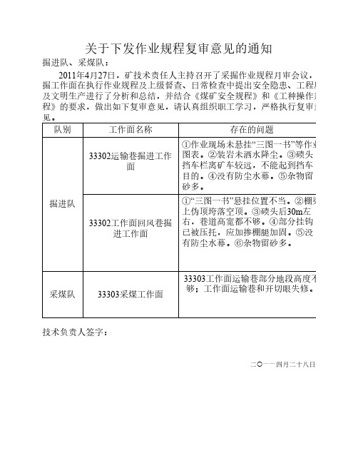 作业规程复审意见 2011.04