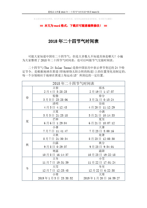 【精品文档】2018年二十四节气时间表-推荐word版 (2页)