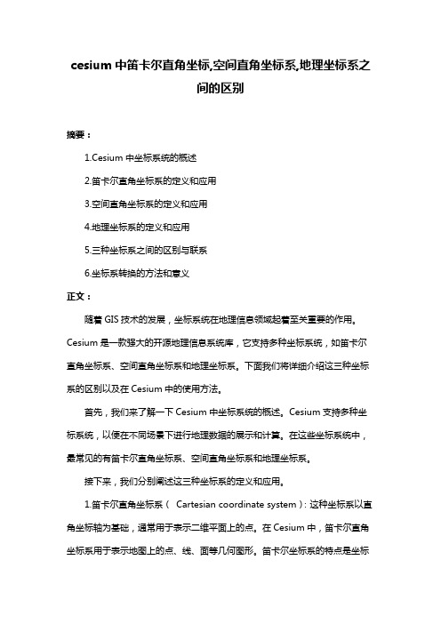 cesium中笛卡尔直角坐标,空间直角坐标系,地理坐标系之间的区别