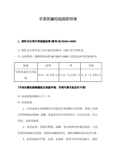 手表质量检验国家标准