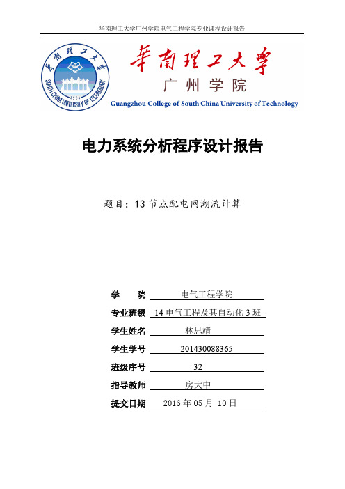 林思靖  电力系统分析程序设计报告资料