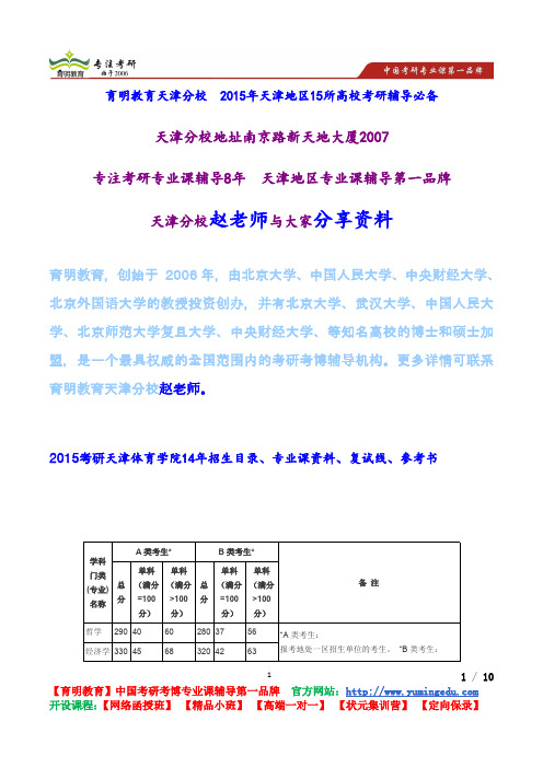2015考研天津体育学院14年招生目录、专业课资料、复试线、参考书