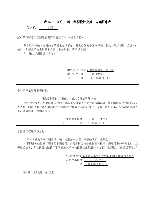 施工组织设计及施工方案报审表范例