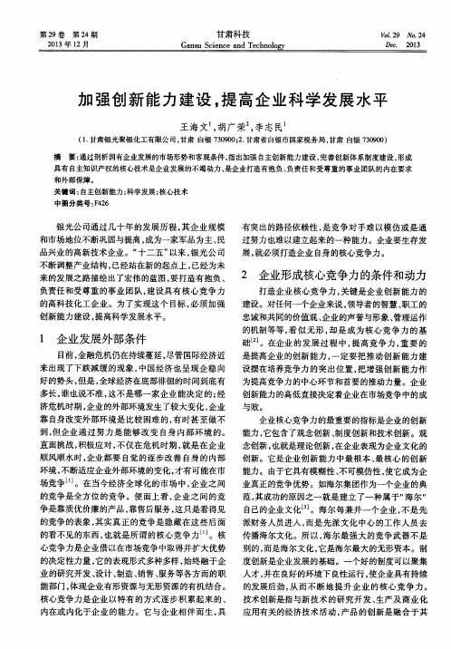 加强创新能力建设,提高企业科学发展水平