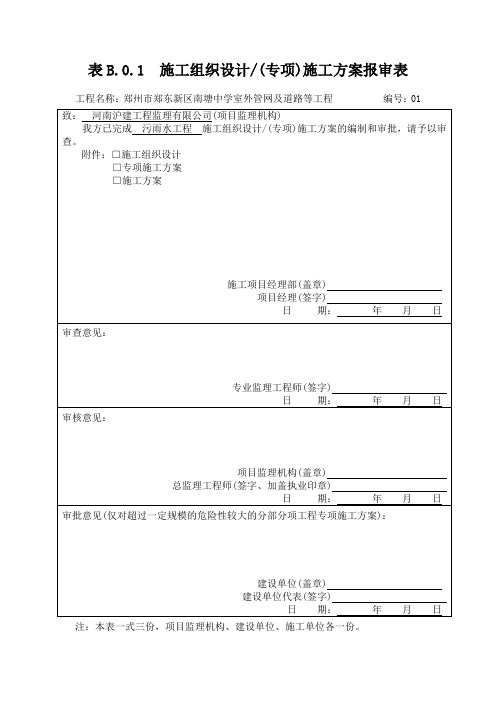 施工方案报审表污雨水施工方案