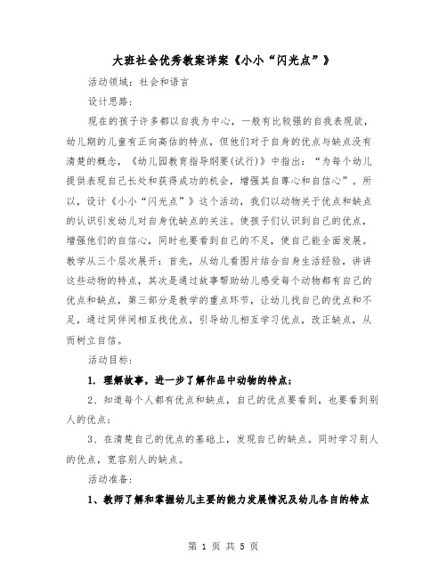 大班社会优秀教案详案《小小“闪光点”》(2篇)