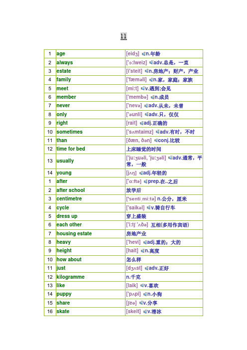 小学六年级英语单词