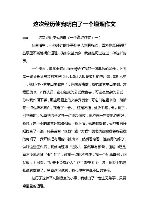 这次经历使我明白了一个道理作文