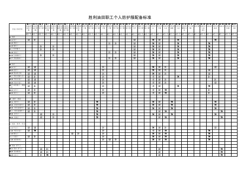 油田职工个人防护服配备标准