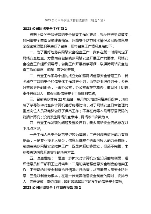 2023公司网络安全工作自查报告（精选3篇）