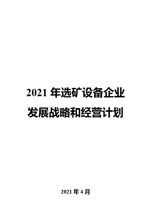 2021年选矿设备企业发展战略和经营计划