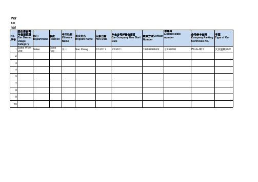 私车公用车辆信息汇总表模板-中英文