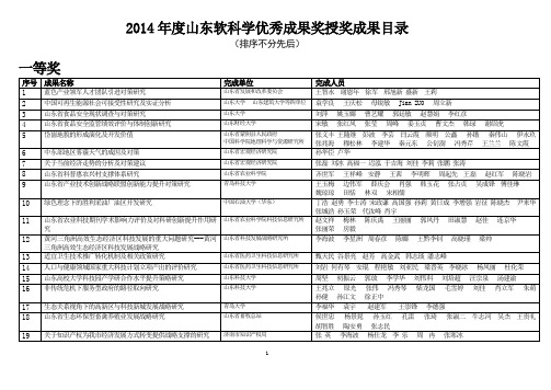 2014年度山东软科学优秀成果奖励公告