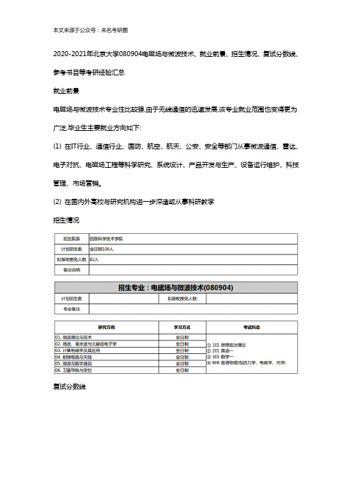 2020-2021年北京大学080904电磁场与微波技术、就业前景、招生情况、复试分数线、参考书目等考研经验汇总