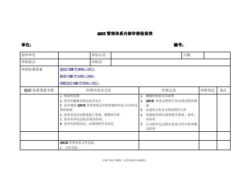 QHSE管理体系内部审核检查表(有内容)DOC