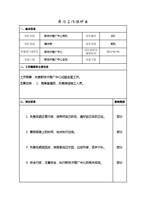 2014新技术岗位工作说明书