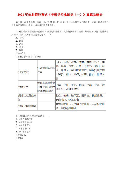 2021年执业药师考试《中药学专业知识(一)》真题及解析