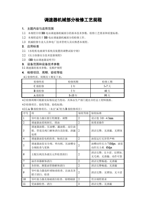 水电站调速器机械部分检修工艺规程