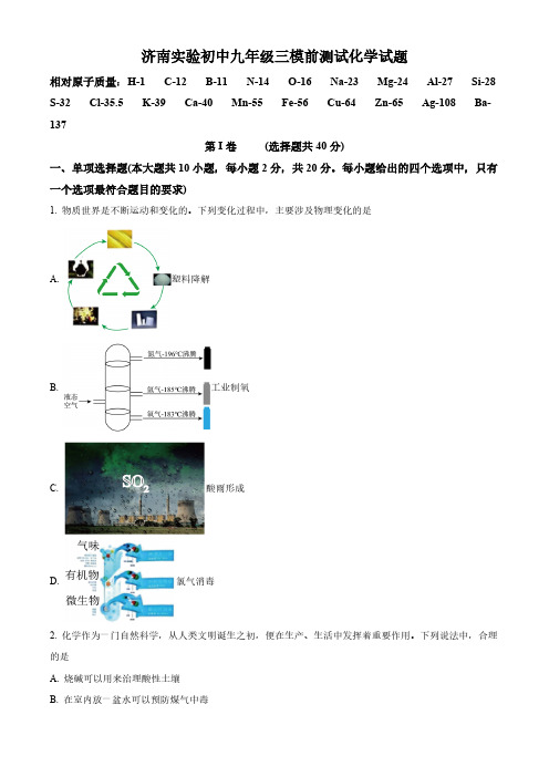 2024年山东省济南市实验初中中考三模前测试化学试题(学生版)