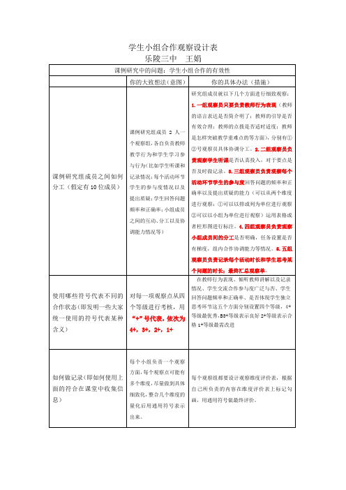 学生小组合作观察设计表